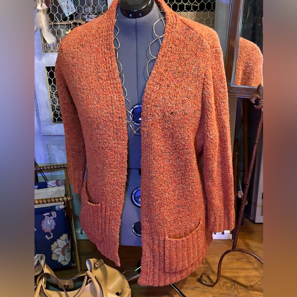Women's Cozy Knit Cardigan Sweater - Orange open midi pockets plus size 2x